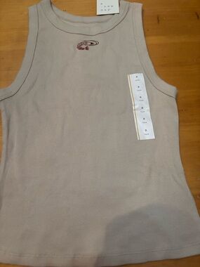 NWT A new day tank Taupe Ribbed Sleeveless Tank with Embroidered Detail